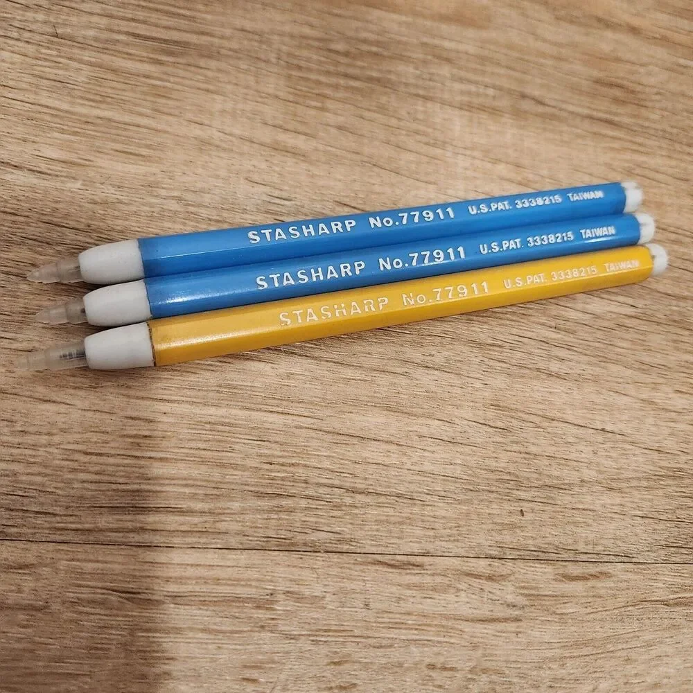Vintage Lot Of 3 Yellow Blue Stasharp 77911 Replaceable Lead Pencil Taiwan New